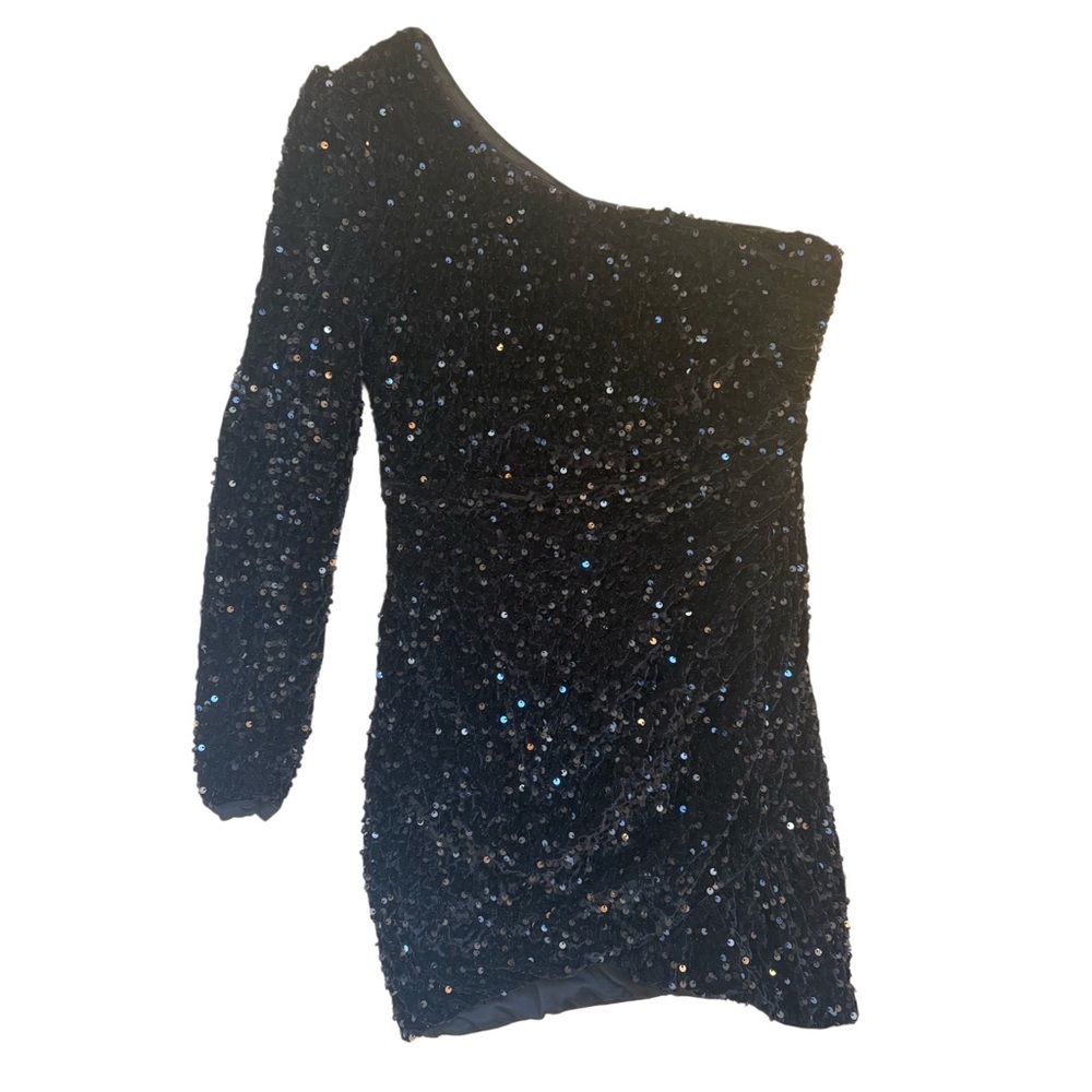 One-Shoulder Black Sequin Dress